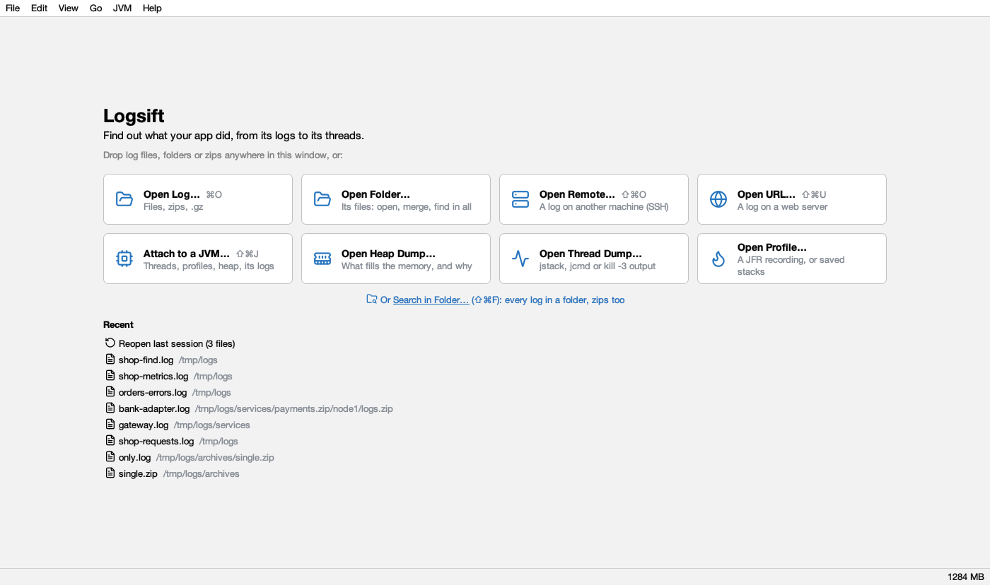 The start page with the ways to begin and recent files