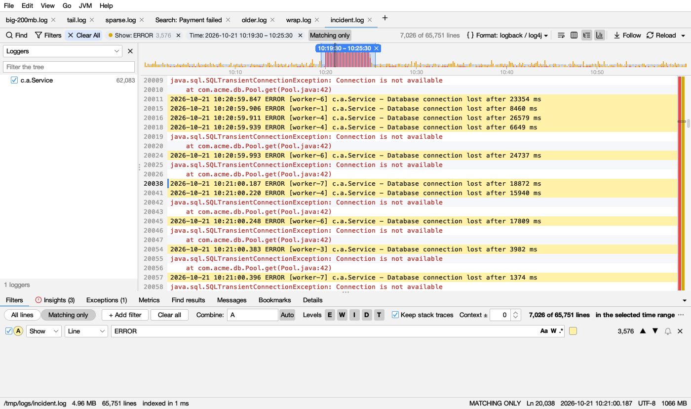 Timeline with a selected time range